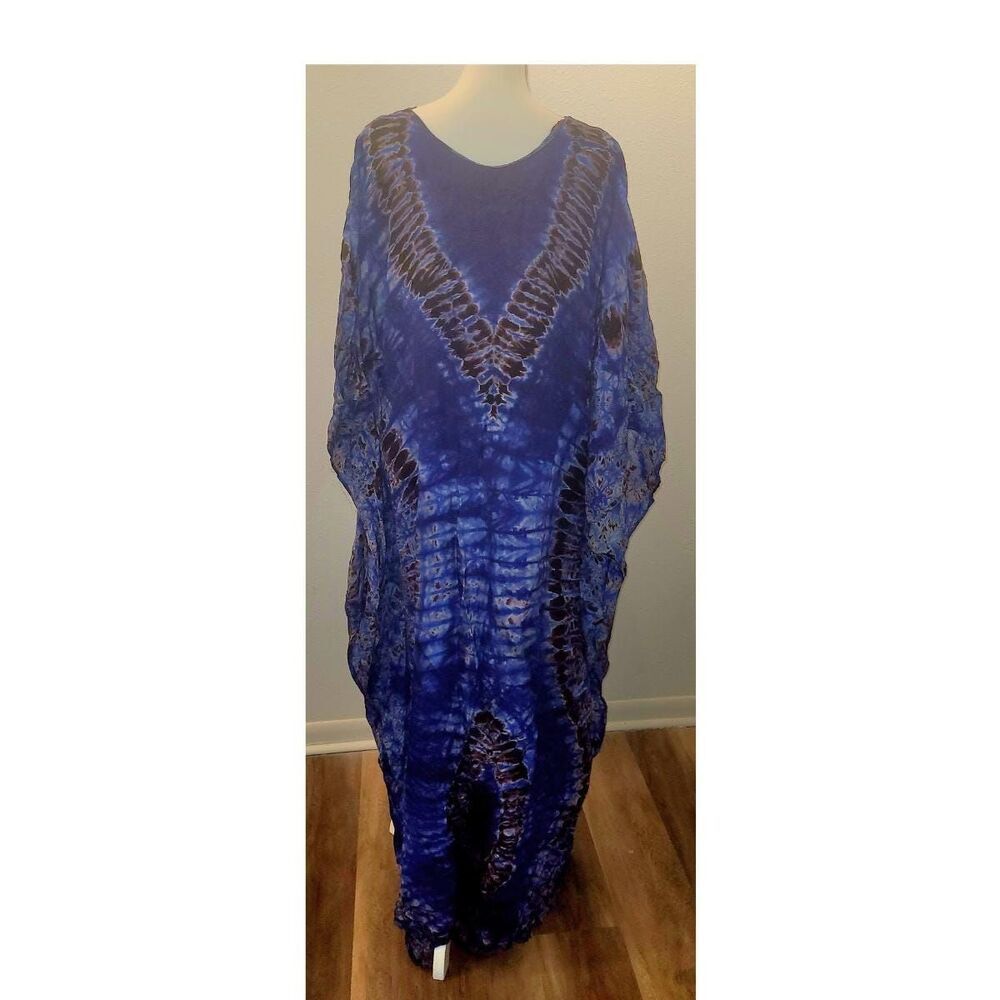 Ready to Wear Blue Tie Dye Womens Caftan | One Size Fits All | V Neckline